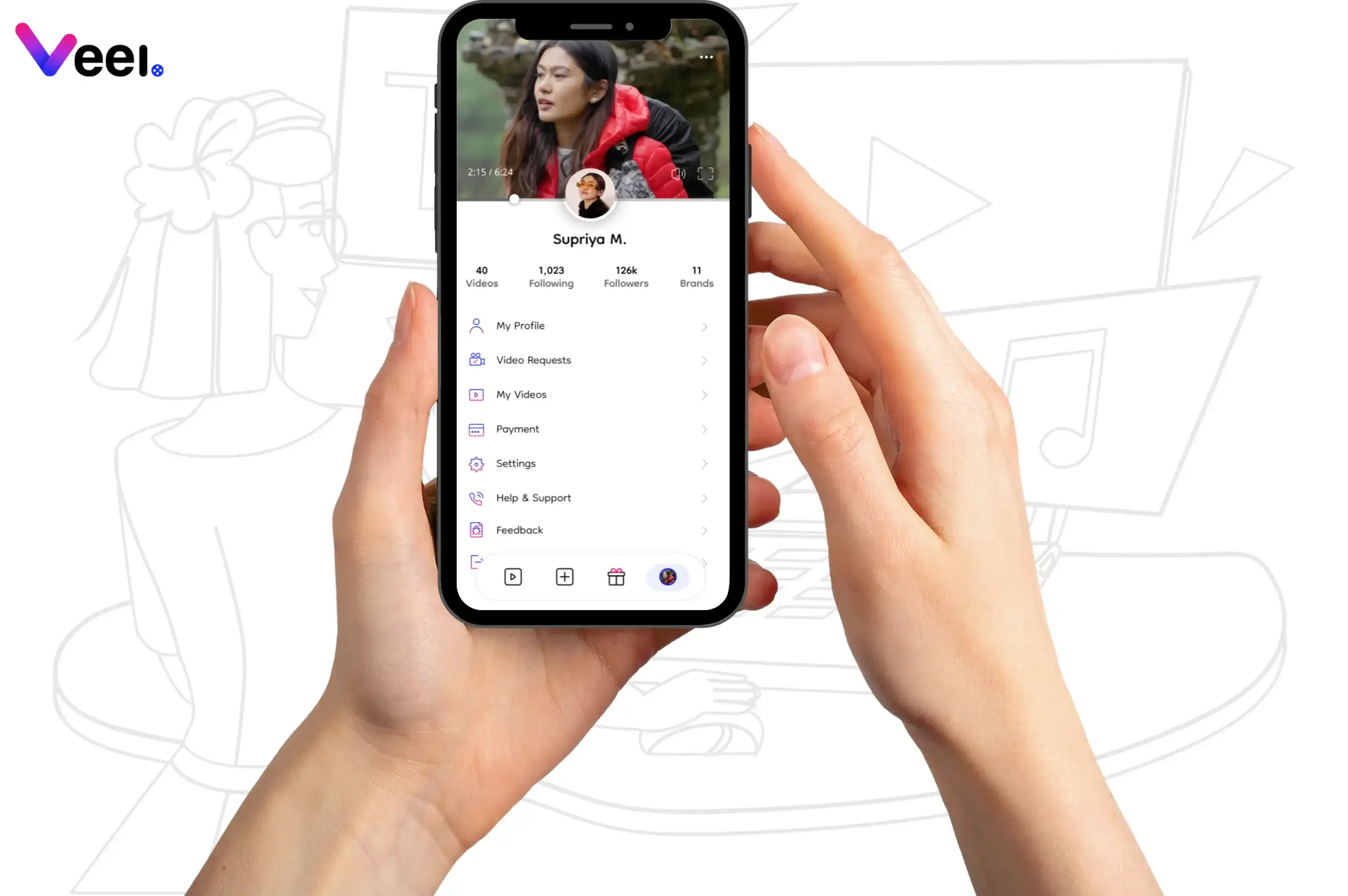 An image of a content creator’s profile on Veel mobile app