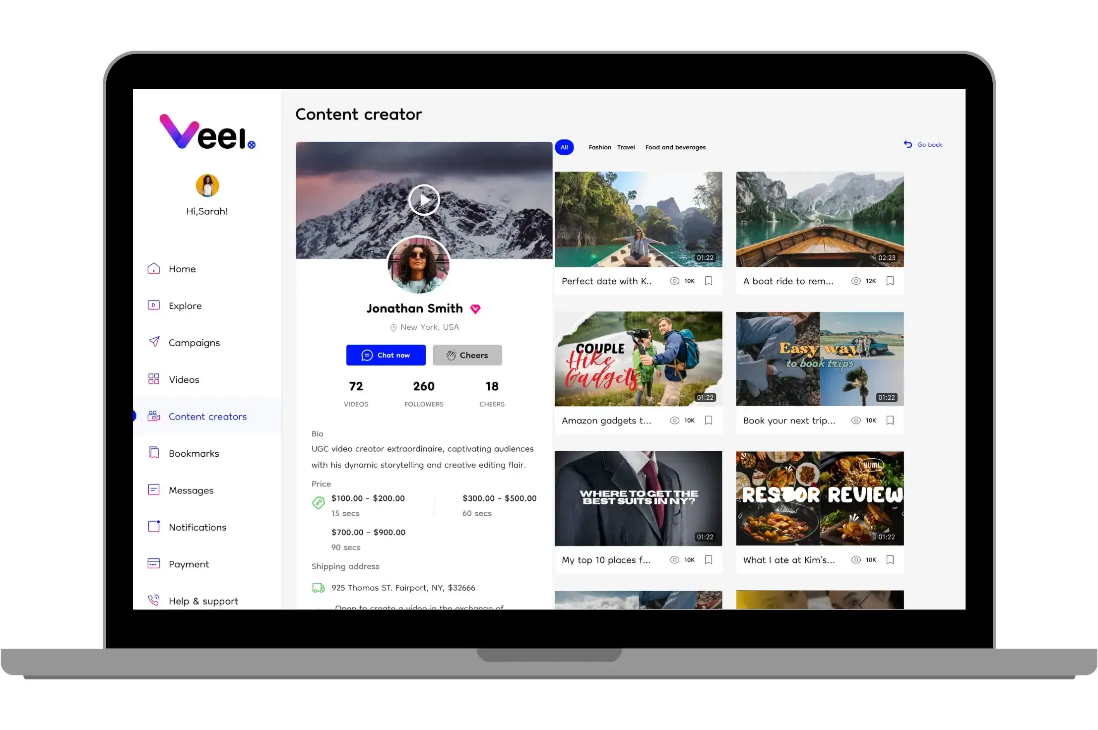 creators’ profile in enterprise dashboard